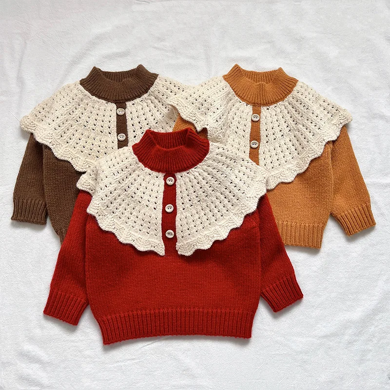 

Детский свитер Jonmi, весна 2023, свитер для маленьких девочек с оленями, милые корейские вязаные свитера, стильные пуловеры с оборками