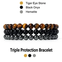 natural stone bracelet sets 3pcsset obsidian hematite tiger eye beads bracelets men for magnetic health protection soul jewelry