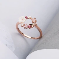 new fashion creative flowers design wedding rings for women rose gold zircon glamour ring jewelry gift
