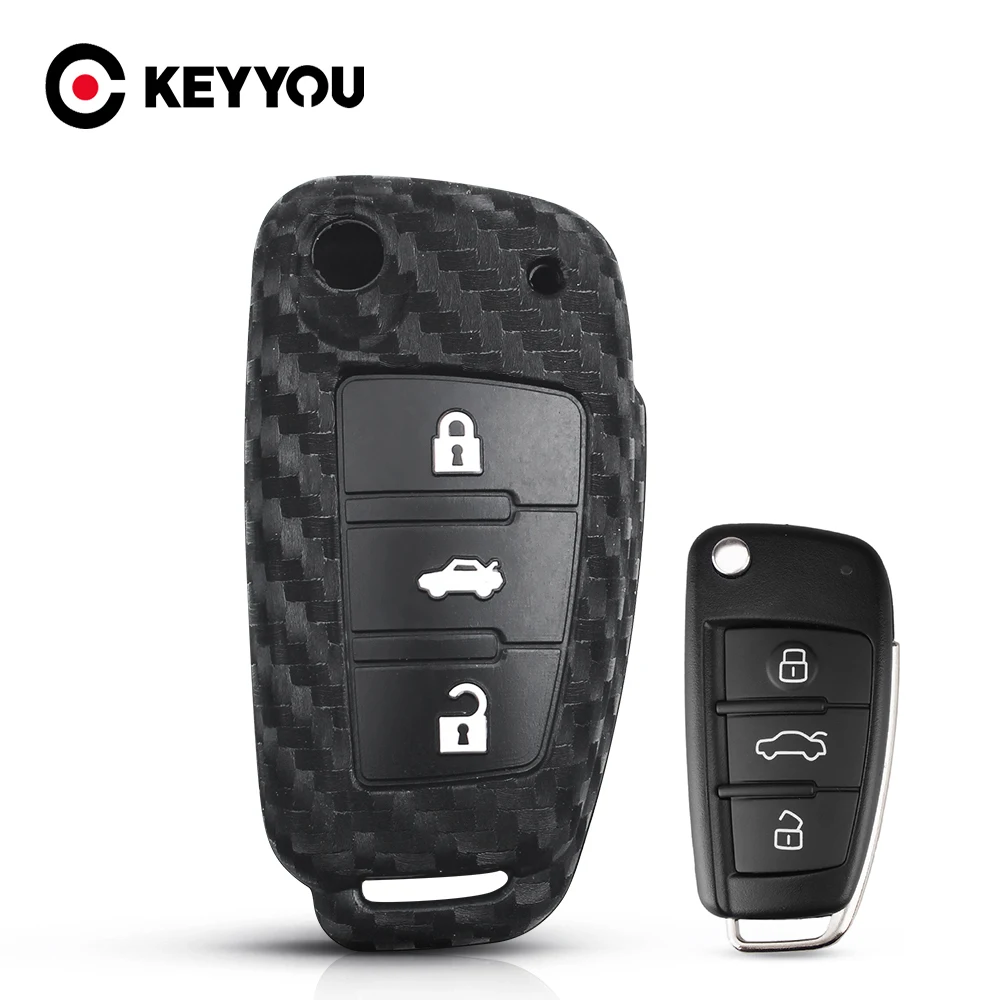 

KEYYOU For Audi Sline A3 A5 Q3 Q5 A6 C5 C6 A4 B6 B7 B8 TT 80 S6 Carbon Fiber Silicone Key Case Key Protector Cover 3 Buttons