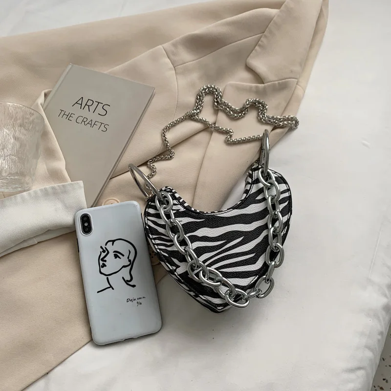 

Zebra Pattern Girls Mini Shoulder Bags Leopard Print Women Crossing Purse Small Underarm Phone Purses Heart Crossbody Bag