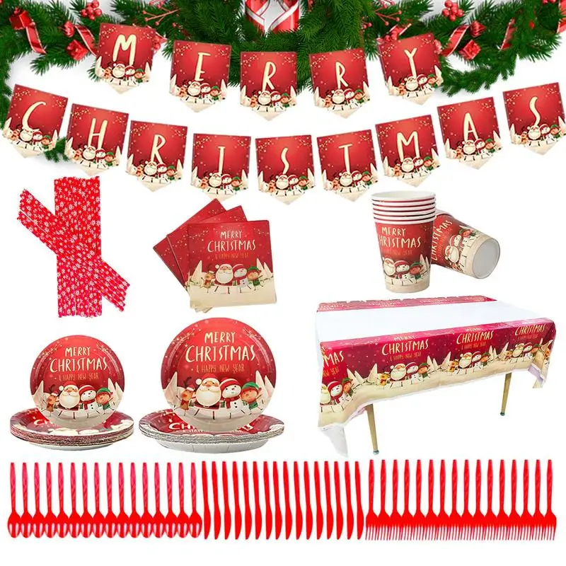 

Christmas Dinnerware Set Christmas Paper Plates And Napkins Christmas Party Plates Cups Napkins And Cutlery For Christmas-Themed