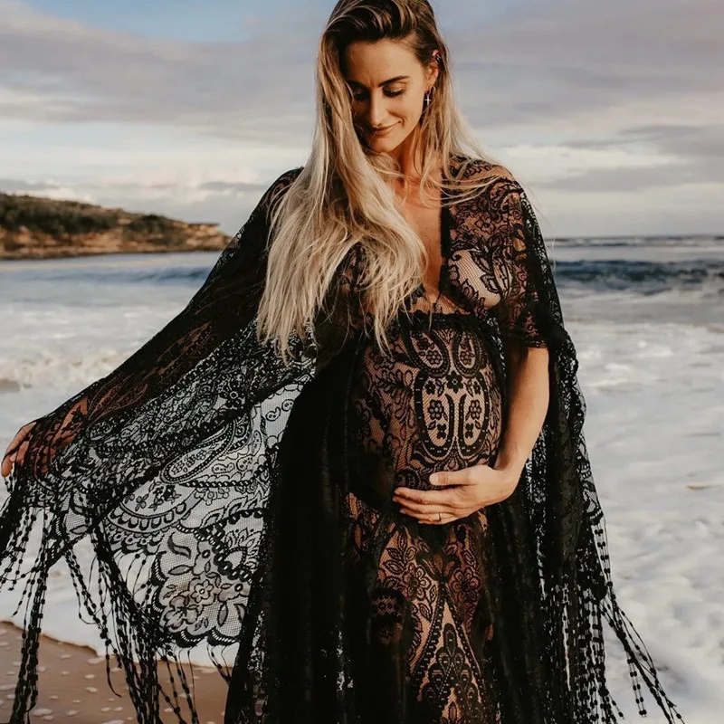 Кружевная вышивка большого размера платье с бахромой для беременных в богемном