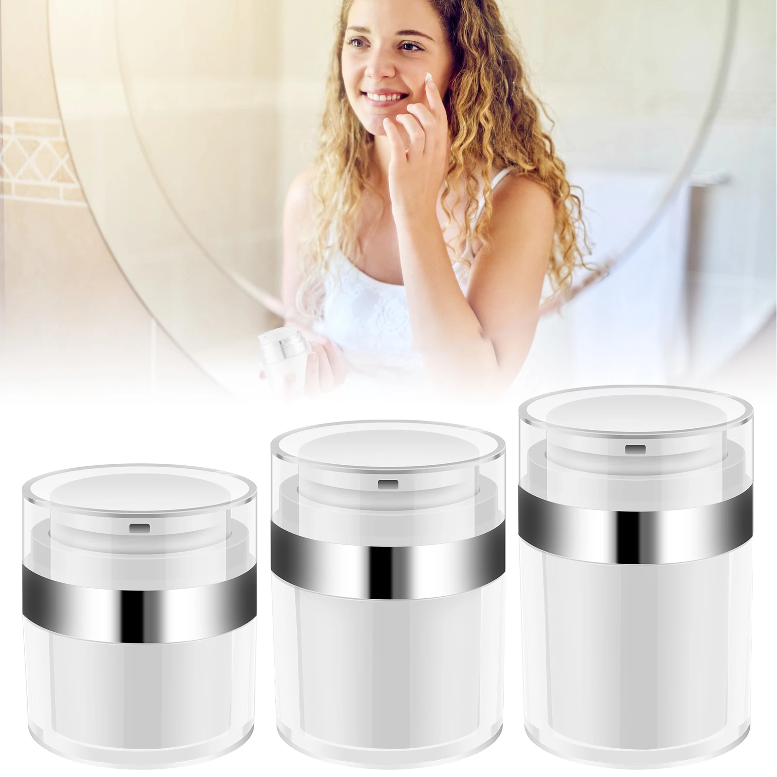 

3Pcs Airless Cosmetic Jar Refillable Leak-Proof Creams Container Reusable Airless Cosmetic Lotions Container Portable Travel
