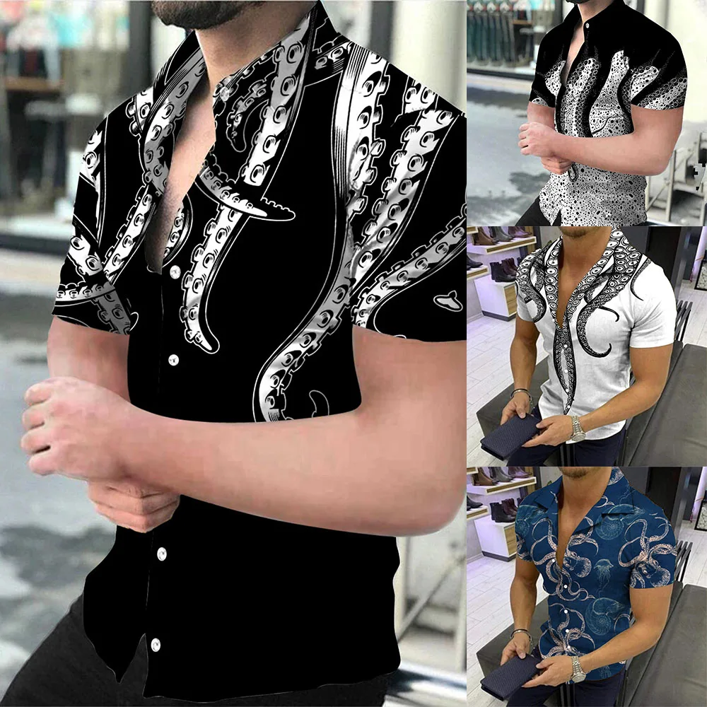 

Men Button-Up Shirt Baroque Print Hawaiian Short Sleeve Casual Party T-Shirt Top Fashion Tops Tee Shirt Men Blouse