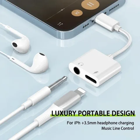 8-контактный разъем для наушников 3,5 мм, зарядное устройство, разветвитель, аудиоадаптер OTG для наушников IPhone 15 14 13 12 11 Pro Aux Jack