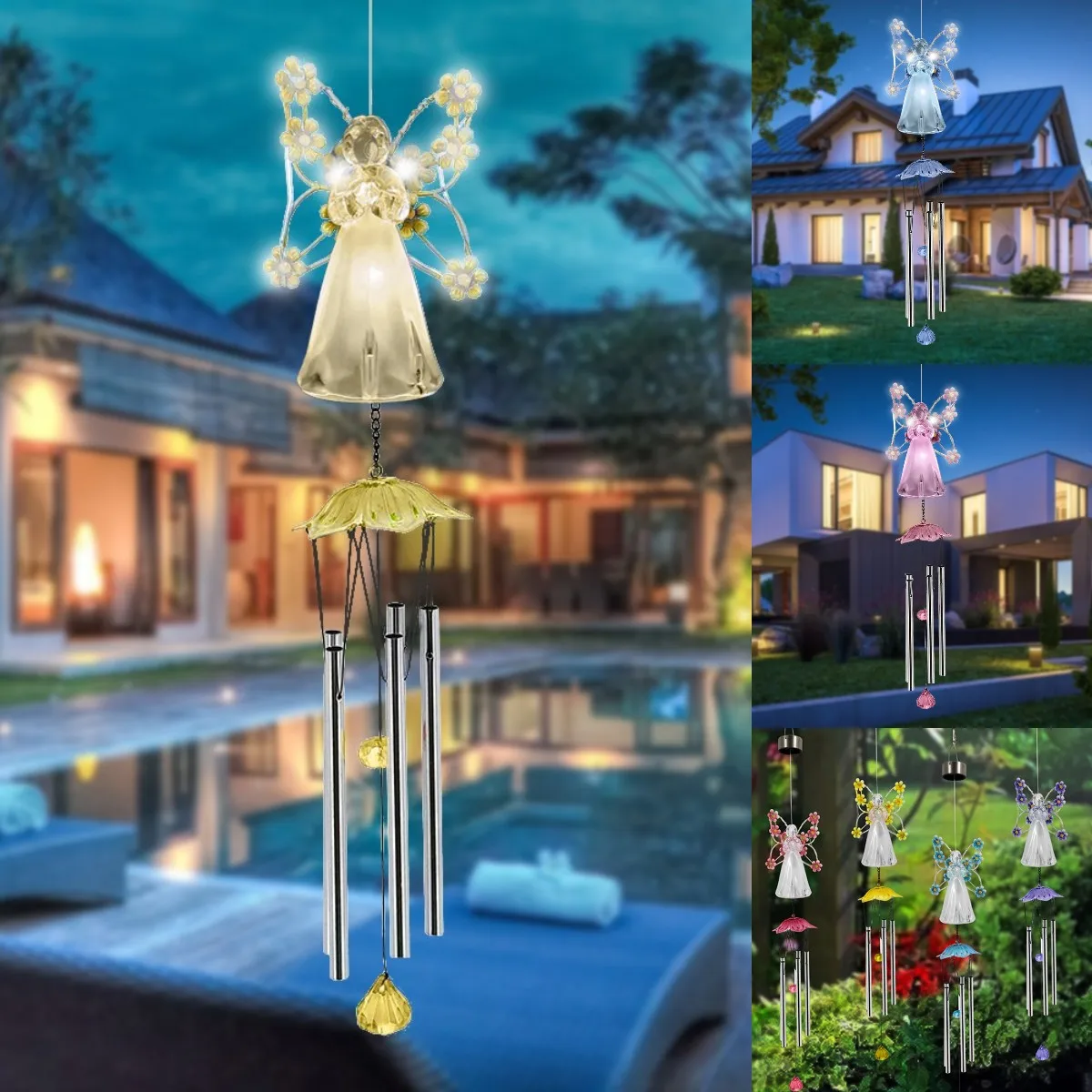 

Color changing Solar LED Wind Chime Angel Windchime Light Hanging Lamp Waterproof Outdoor Home Courtyard Garden Decoration