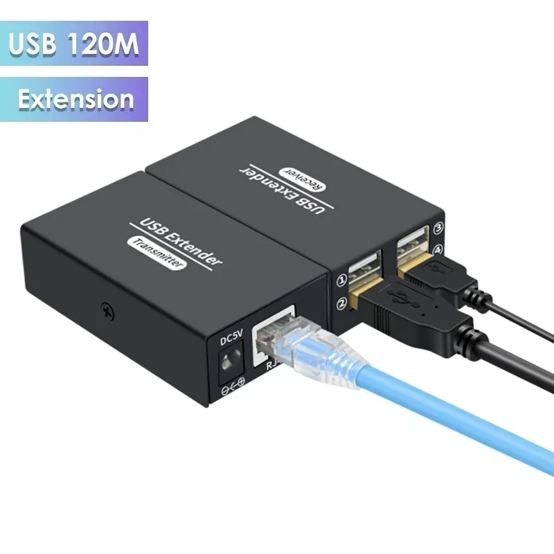 Фото Удлинитель USB 2.0 на 120 м через Ethernet (RJ45, Cat6) с 4 портами: передатчик-приемник для клавиатуры, мыши, принтера, сканера, USB-накопителей №5