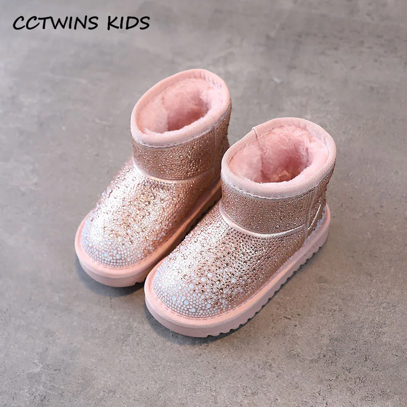 

Kids Snow Boots 2022 Winter Grils Fashion Ankle Chelsea Princess Boot Children Toddler Warm Fur Shoes Soft Sole Rhinestone Flats