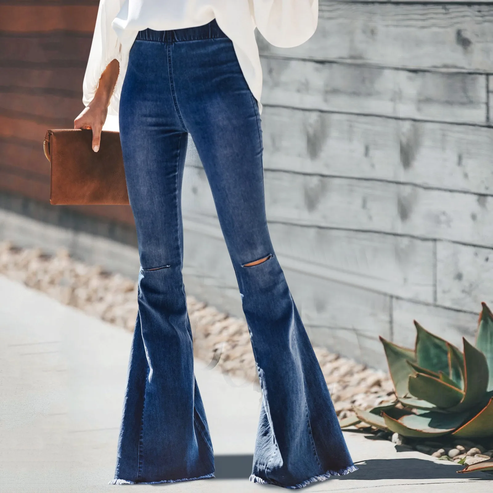 

Новинка, высококачественные модные джинсовые брюки-Палаццо с эластичной завышенной талией и широкими штанинами, весна-лето 2022