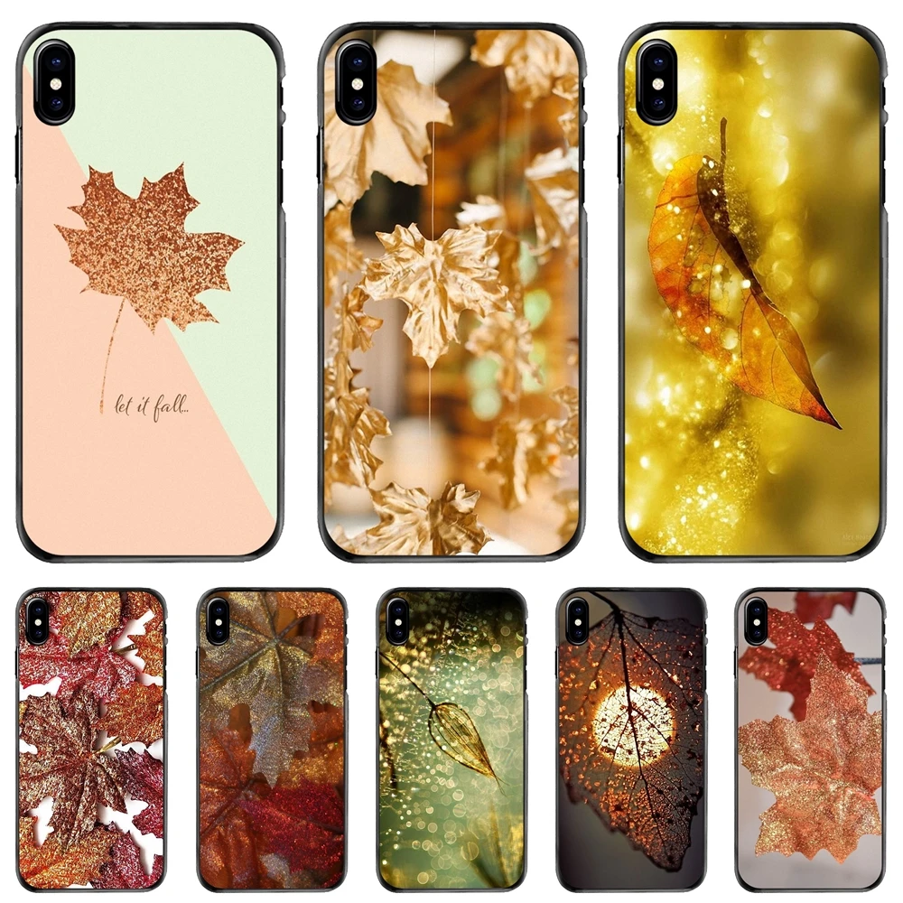 

Gold Autumn Maple Fall Glitter leaf Hard Phone Case For Apple iPhone 11 12 13 14 Pro MAX Mini 5 5S SE 6 6S 7 8 Plus 10 X XR XS