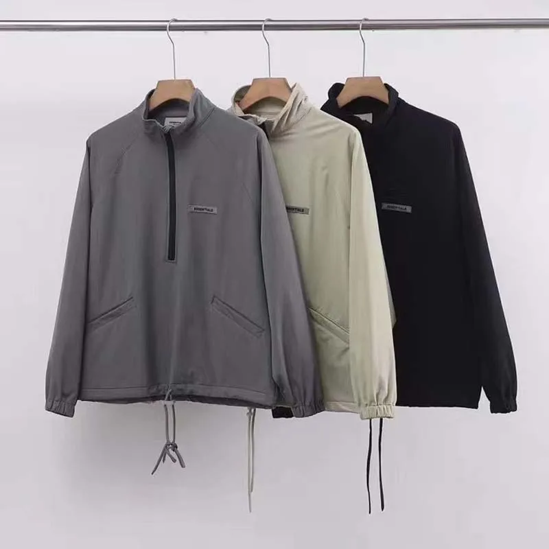 

2022 Spring And Summer New Men's Jacket Fashion Solid Color Reflective Jacket Half Zipper Waterproof Men's Long-Sleeved Clothes