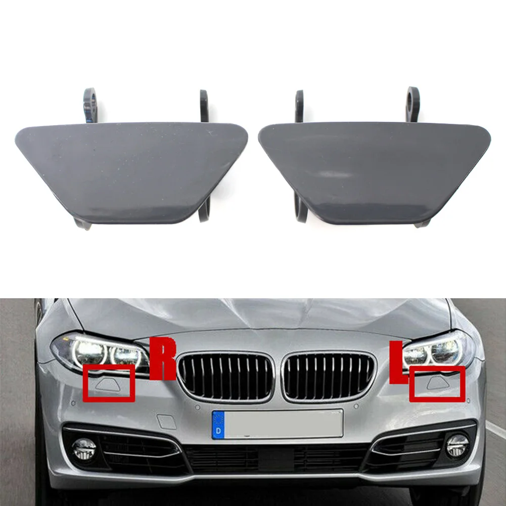 

2Pcs For BMW F10 F18 5Series 535i 2014 2015 2016 Car Front Bumper Headlight Headlamp Washer Cap Cover Black ABS Plastic