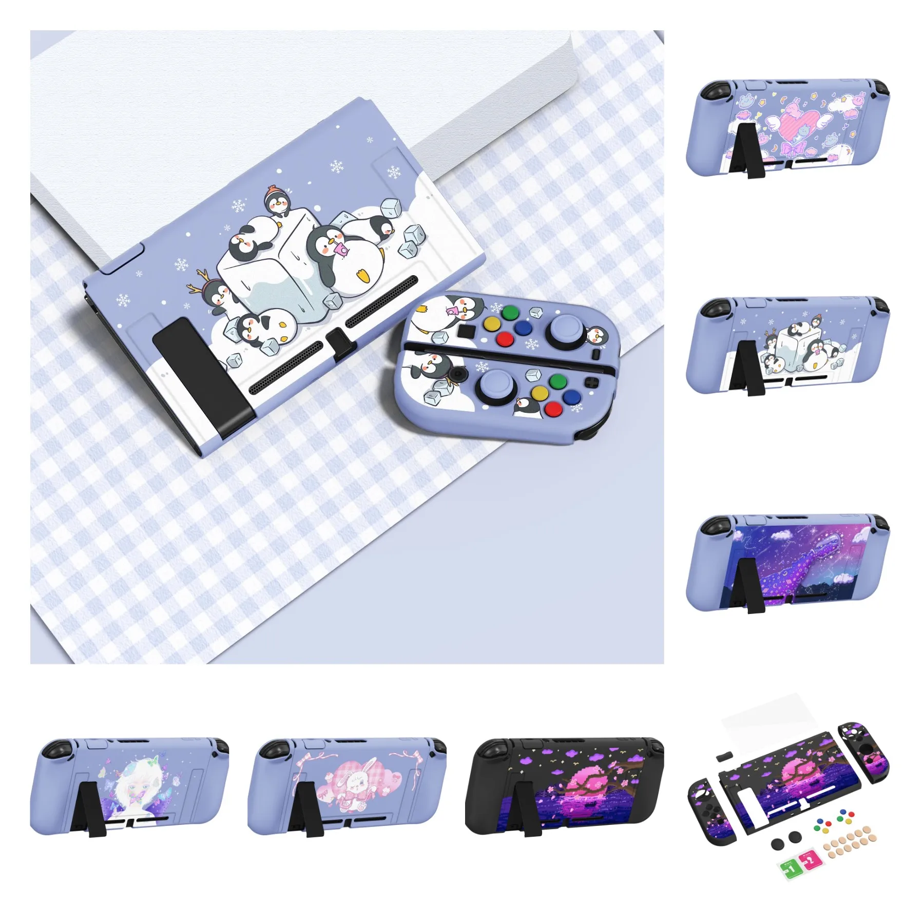 

PlayVital ZealProtect Soft Protective Shell Case for Nintendo Switch with Screen Protector & Thumb Grips - Purple Series