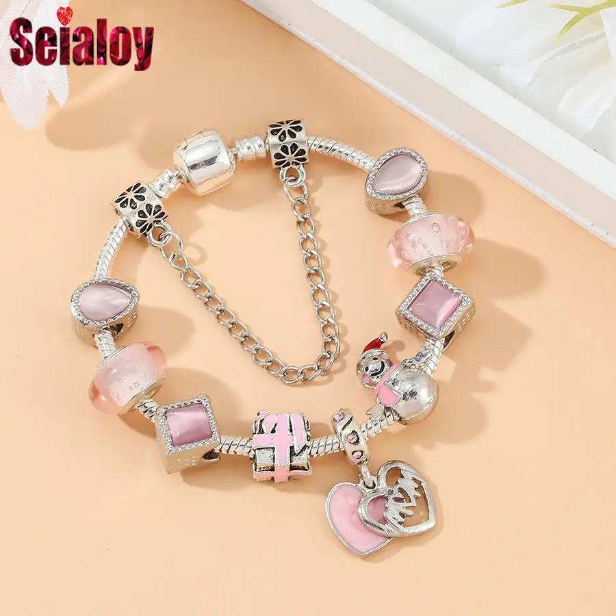 Seialoy розовое сердце мама браслеты-подвески для женщин девочек снеговик