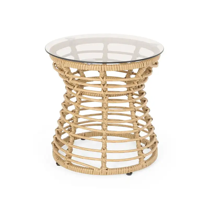 

Outdoor Wicker Side Table, Light Brown