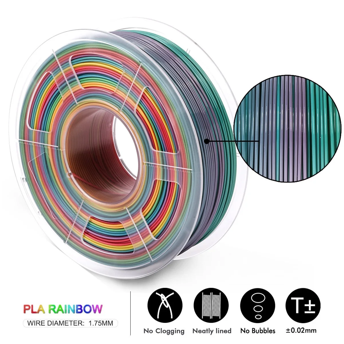 

2022 PLA Rainbow Filament 1.75mm 1kg 3D Printer Filament 1.75 mm 1kg For 3D Printer rainbow color Printing