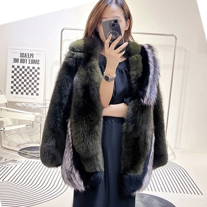

Lady Fashion Imported Fox Fur Thick Coats Women Natural Fur Russian Jackets Contrasting Color Winter Warm Outerwear 2023 New