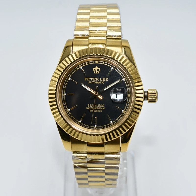 Часы мужские механические из нержавеющей стали под золото 40 мм |