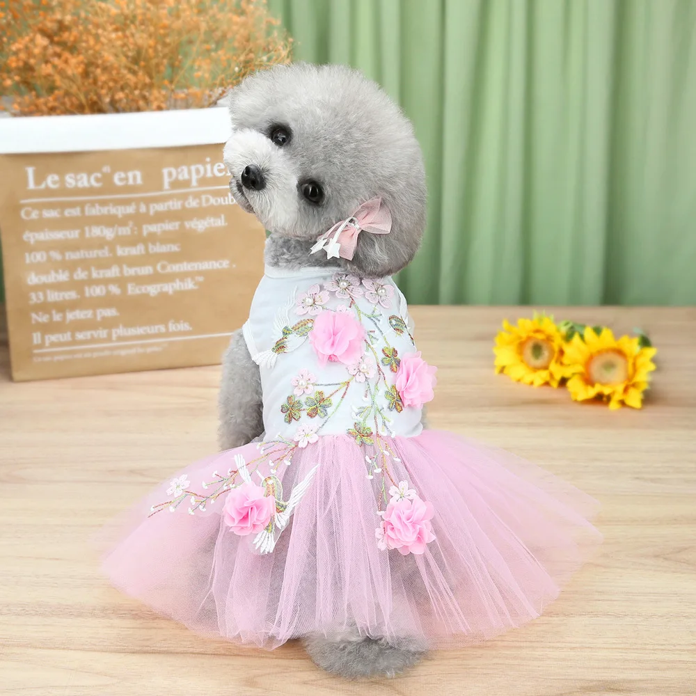 Dog Princess dress  Small Dog Clothes Lace with Apparel purple Flowers Design Skirt Cute Puppy Dress Luxurious party Dress