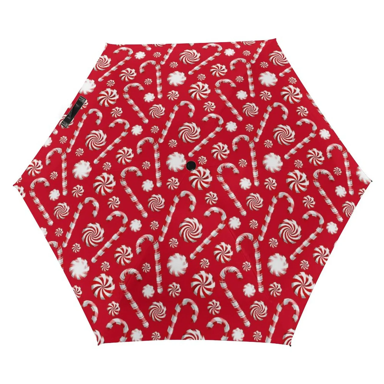 

Candy Cane Print Pocket Umbrella Whimsical Christmas 5 Fold 6 Ribs Umbrella Ligthweight Sun and Rain Umbrellas for Male Female