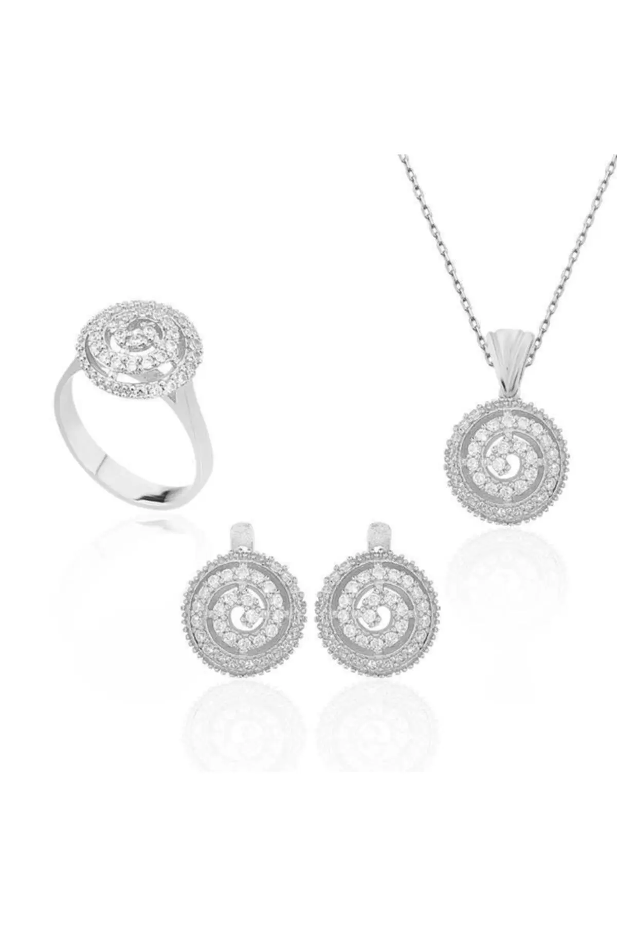 

Women's White Swirl Silver Set, earring pendant ring