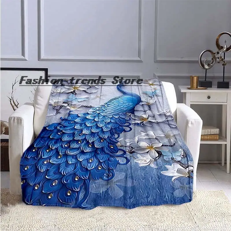 

Peacock Pattern Blanket Flannel Blanket Fleece Throw Blankets Lightweight Warm Blanket for Bedroom Couch Sofa