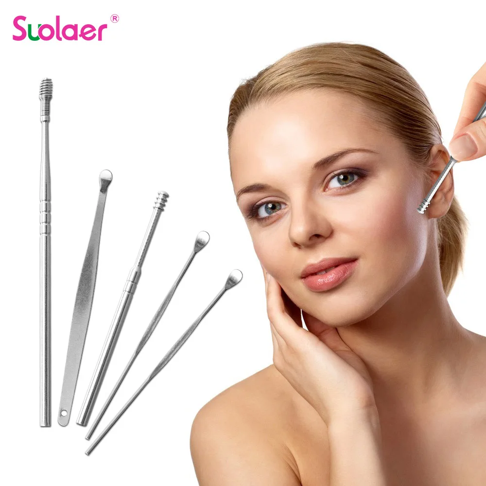 

6pcs Stainless Steel Wax Removal Tool Kit Ear Cleaner Reusable Earwax Remover Curette Ear Cleanser Spoon Health Cleaning Earpick