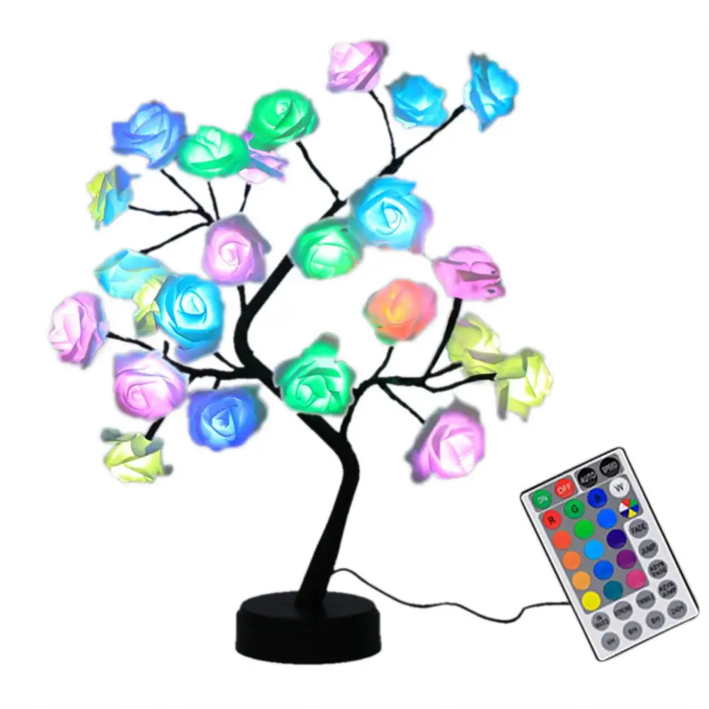 

17 Colors Rose Tree Lamp With Remote Control 7 Speed 4H/6H/8H Table Lamp For Mother Day Christmas Valentine Day Wedding Decor
