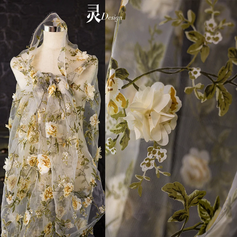 Шифоновая ткань с вышивкой из органзы мягкая для одежды свадебного платья модный