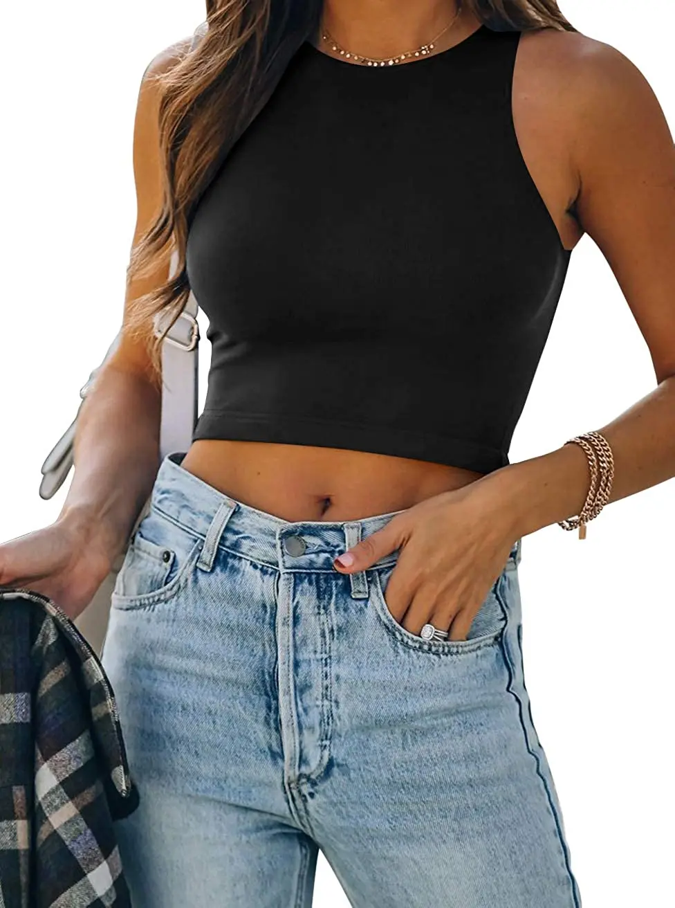 

REORIA Women’s Sexy Sleeveless Racer Back Tank Tops Halter Neck Crop Tops