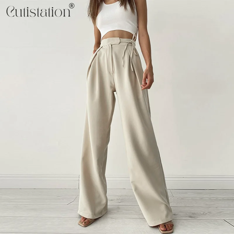 

Широкие женские брюки на шнуровке, с высокой талией, на лето, 2022