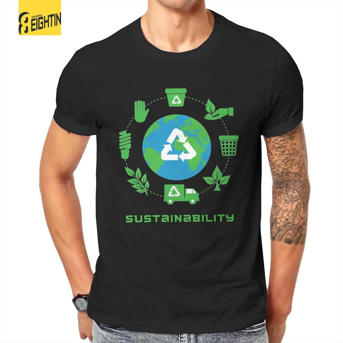 

Men T-Shirt Sustainability Earth Day Novelty 100% Cotton Tees Short Sleeve Recycle Reuse Renew Rethink T Shirts Clothing Gift