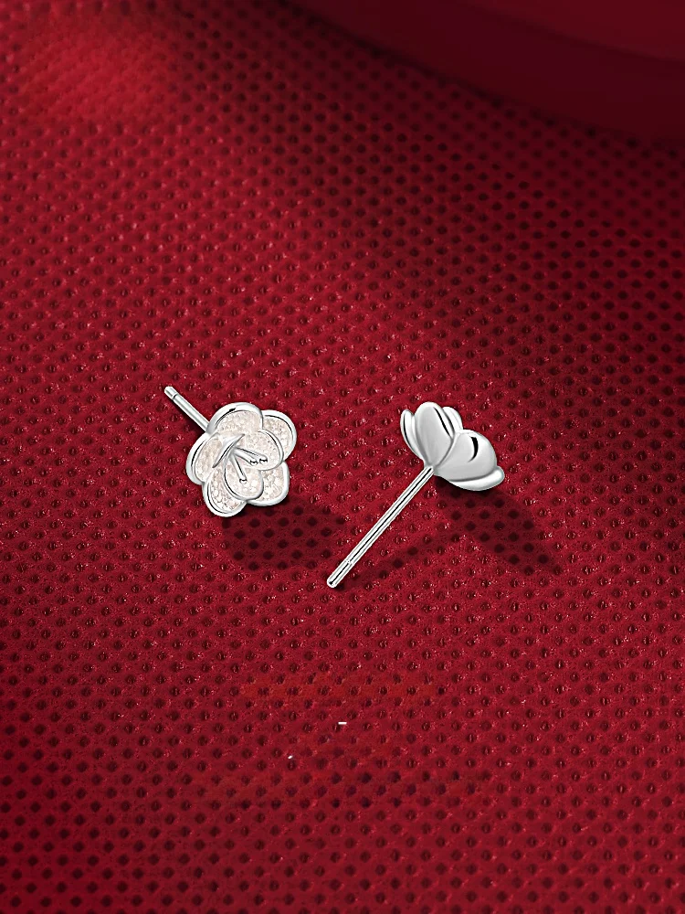 Серьги с камелией из стерлингового серебра 999 пробы женские легкие роскошные