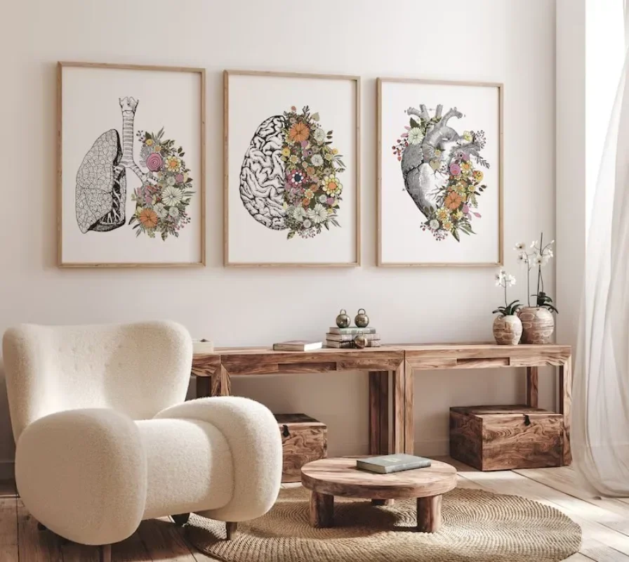 Печать на холсте &quotАнатомический цветок сердце мозг легкие&quot