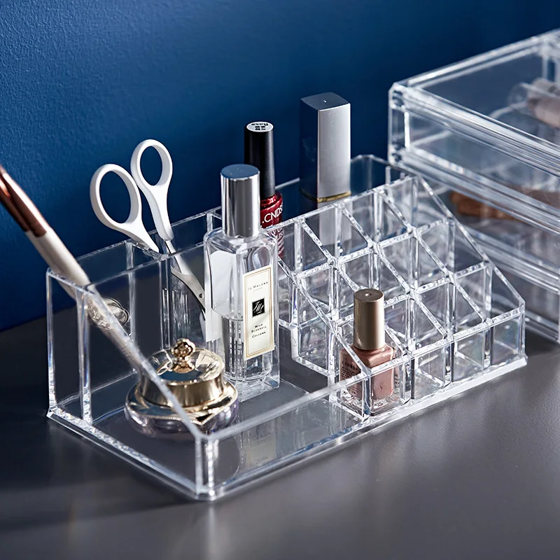 

New Trapezoid Plastic Transparent Makeup Display Rack Lipstick Stand Rack Cosmetic Organizer Holder Cosmetic Jewelry Box Holder