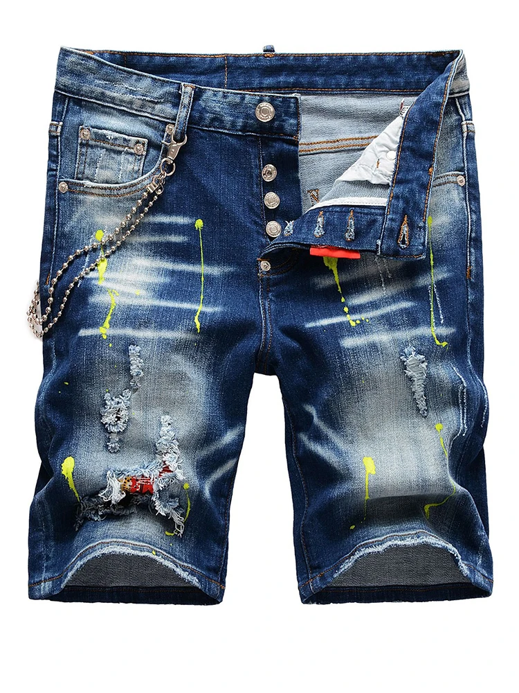 ZOOY Men Denim XXXL 8XL Plus Size Jeans Loose Shorts Man Hip Hop Streetwear Hole Ripped Blue Washed Knee-length Jeans Men