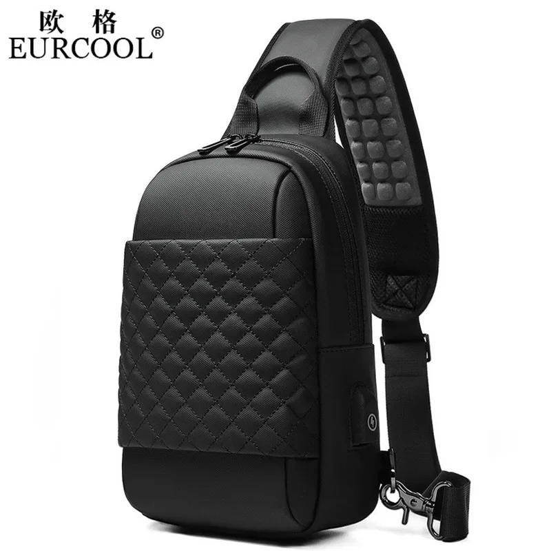 Сумка-мессенджер EURCOOL Мужская черная Водонепроницаемая Сумочка через плечо для
