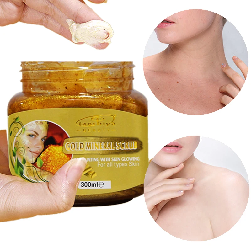 Hot Sale 24k Gold Scrub 300g Full Body Exfoliating Improve Chicken Skin Pore Deep Cleansing Scrub mask for face free shipping