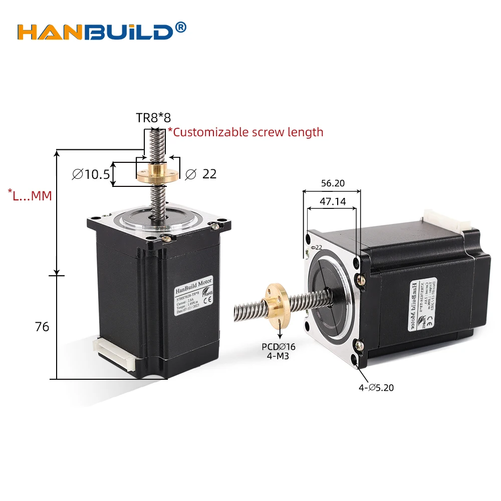 Винт Nema23 шаговый двигатель 165 унций 56 мм 2 8 А 1 НМ 23HS7628-T8 для различных аксессуаров