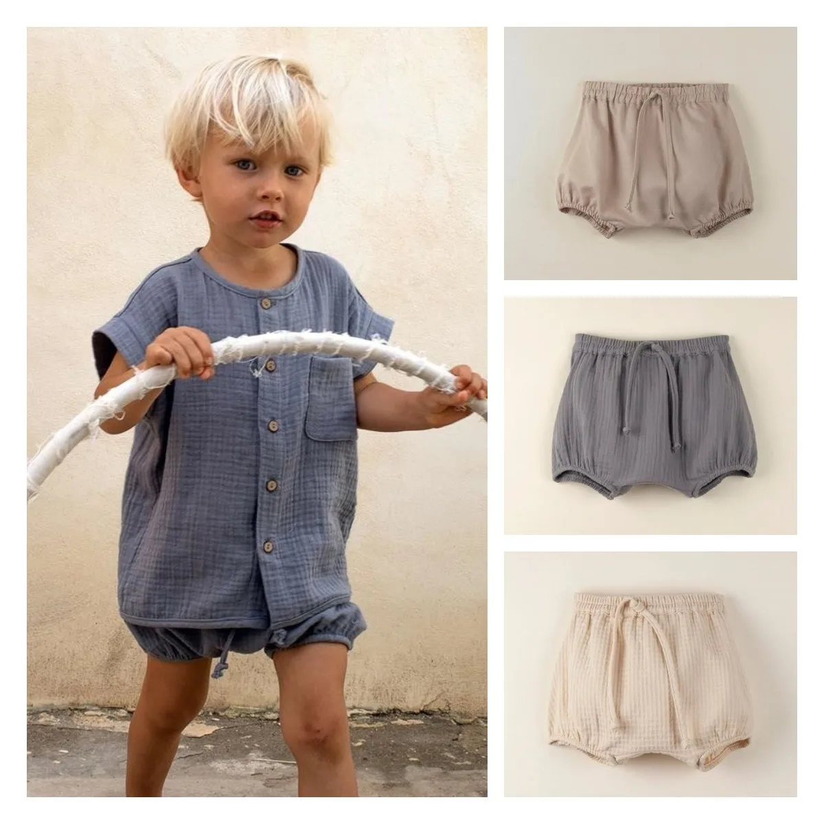 

In Stock Baby Shorts Organic Culotte with Pocket Baby Bloomers Solid Color Casual Shorts