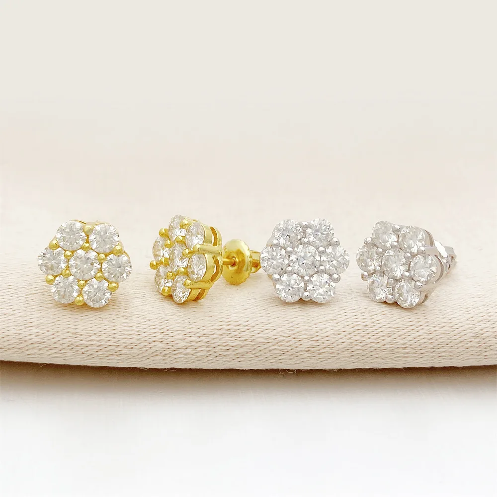 9mm Flower Moissanite Earrings For Women S925 Silver Ear Studs Real Diamond Jewelry Pass Tester With GRA Free Shipping