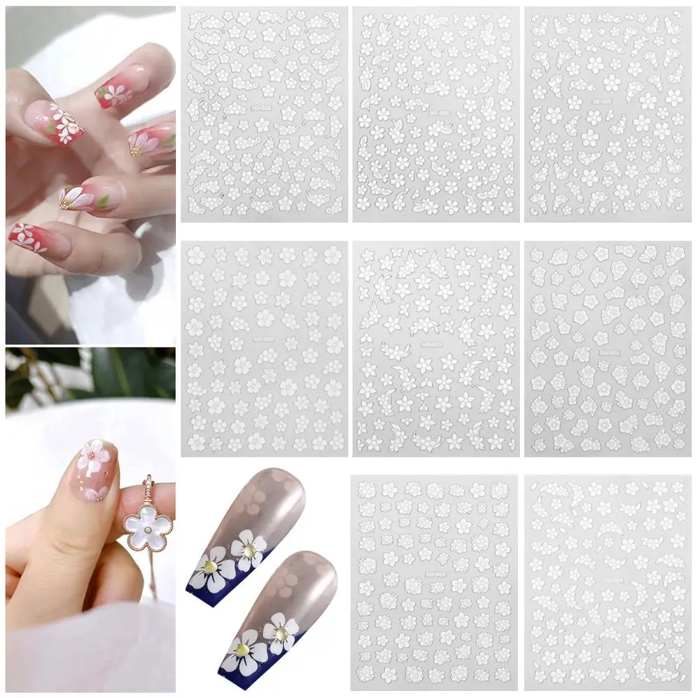 

Nail Art Decorations DIY Slider Decals Manicure 3D White Nail Sticker Five Petal Flower Design