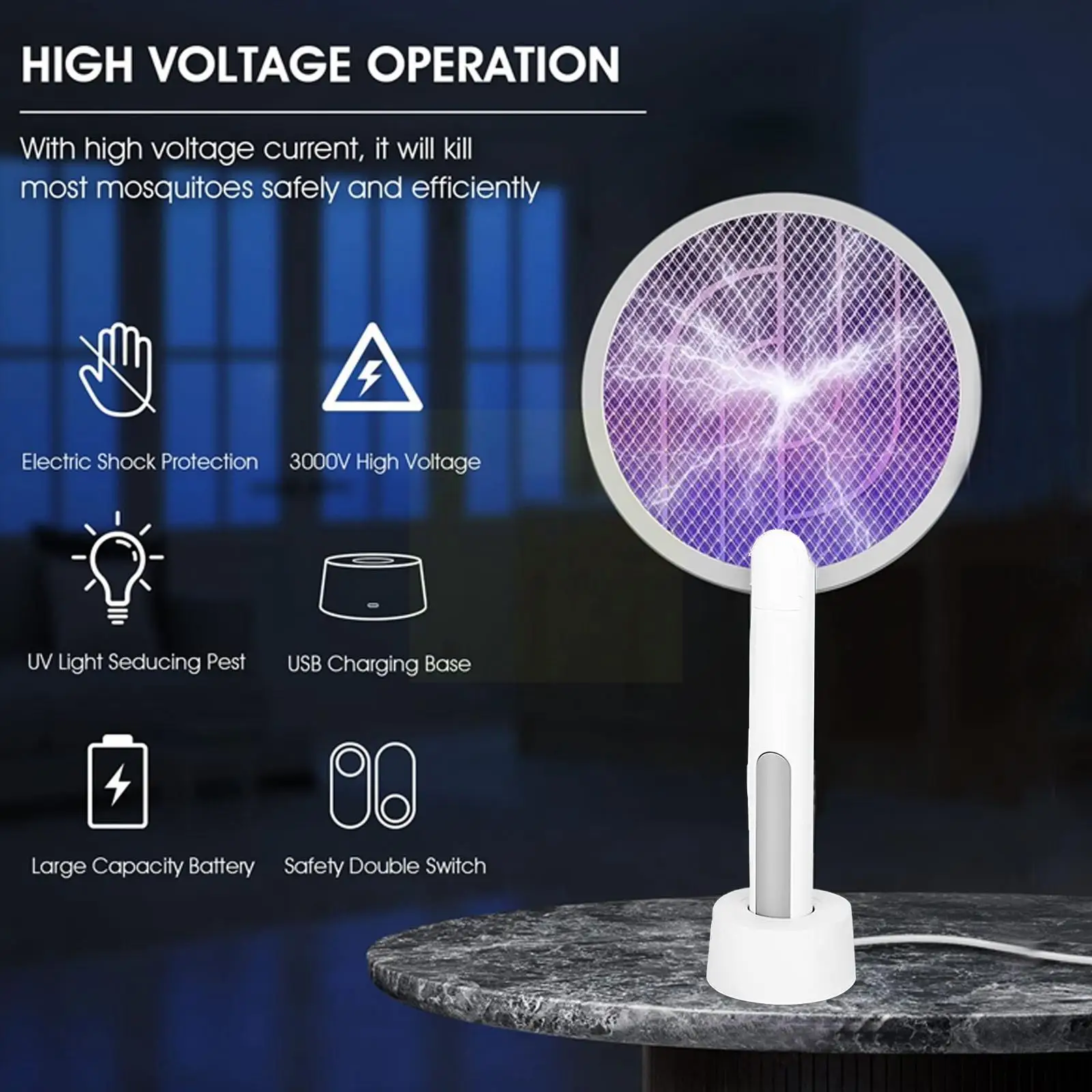 

Bug Zapper Electric Fly Mosquito Swatter Instant Insect Killer Wasp Pest Racket D7F4