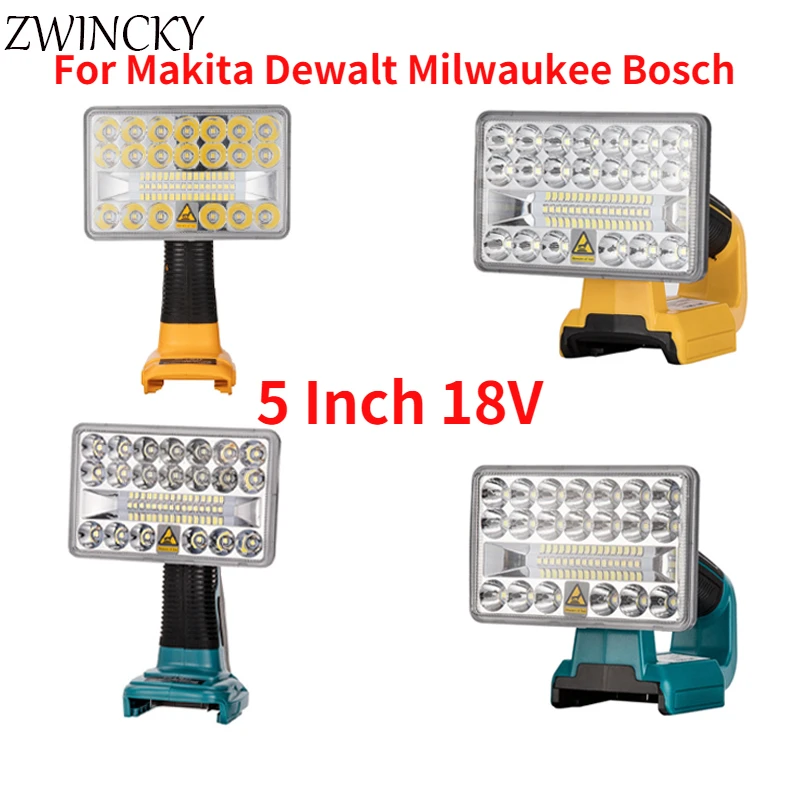 

Светодиодный фонарь ZWINCKY, 5 дюймов, 18 в, для помещений и улицы, Точечный светильник для Makita, Dewalt, Milwaukee, Bosch с USB светильник льник