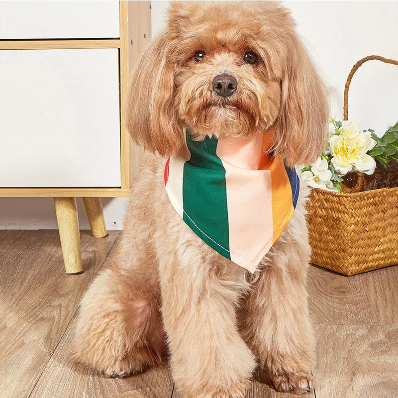 

New Fashionable Small Dog Cat Scarf Ins Style Stripe Colorful Trend Handsome Pet Dog Lip Wipe Pet Accessories Pet Supplies