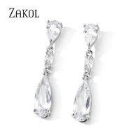 zakol classic luxury water drop cubic zirconia dangle earrings for women female shiny cz bride wedding jwellery fsep2982