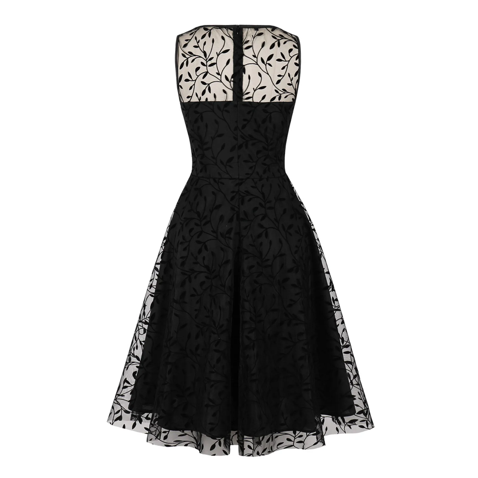 

Womens Tunic Dress Women Soild Embroidered Dresses Sleeveless Retro Style Mesh Paneled Vintage Tank Dresses Women Dress Midi