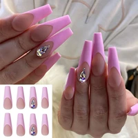 24pcsbox pink manicure tool full cover artificial fake nails nail tips wearable ballerina false nails