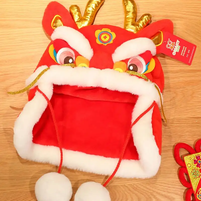 

Chinese Dragon Hat Cartoon Plush Comfortable Hat Multifunctional New Year Spring Festival Headpiece Ornament For Party accessory